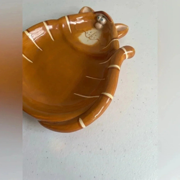 Russ Berrie - Alley‎ Katz Ceramic Hand Painted Cat Candy Dish Orange 7x5.5” EUC! - Picture 3 of 6